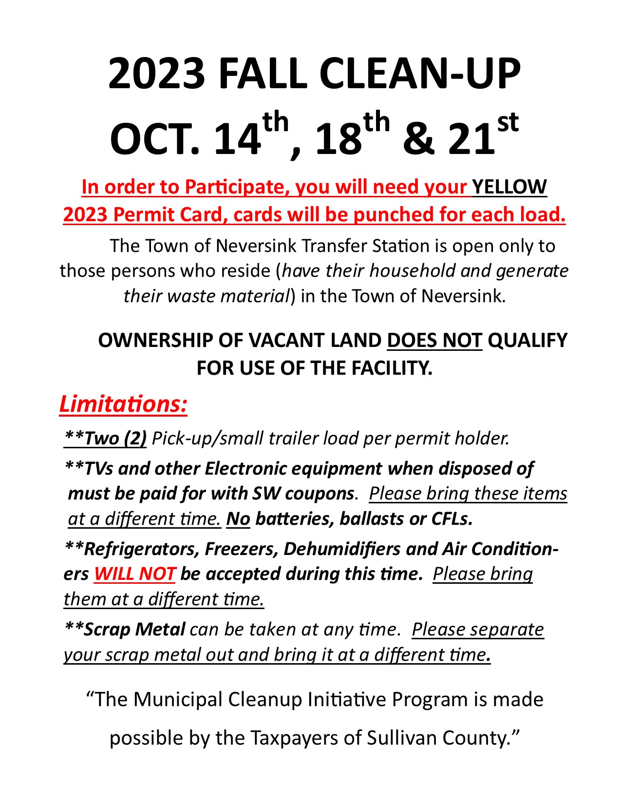 2023 FALL CLEANUP DATES