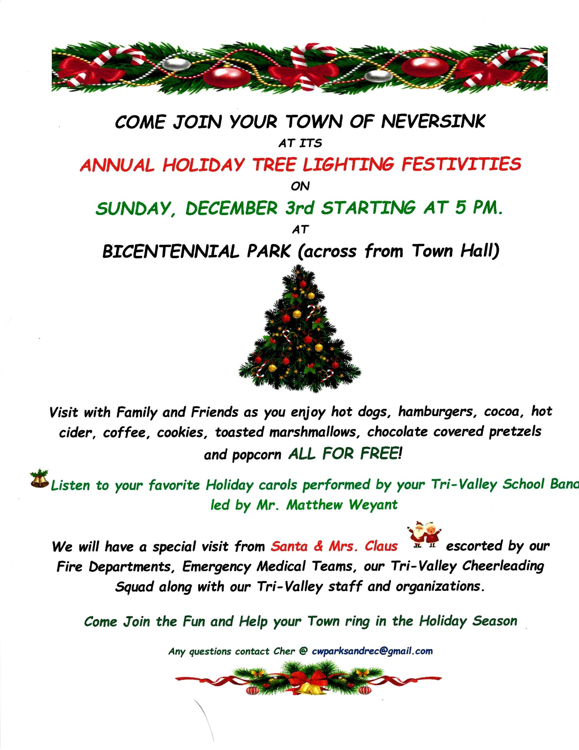 2023 Holiday Tree Lighting Dec. 3rd at 5:00 pm