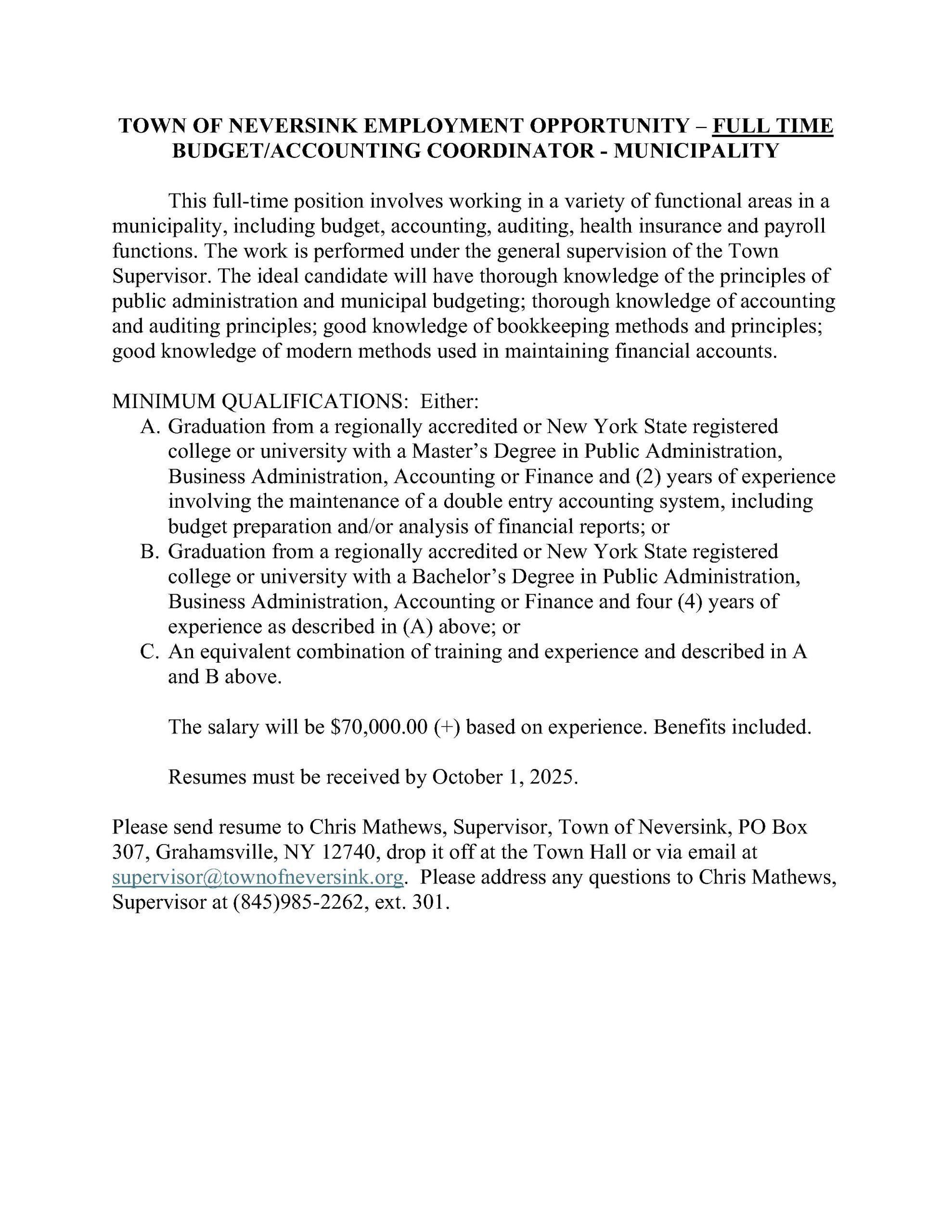 Employment Opportunity –