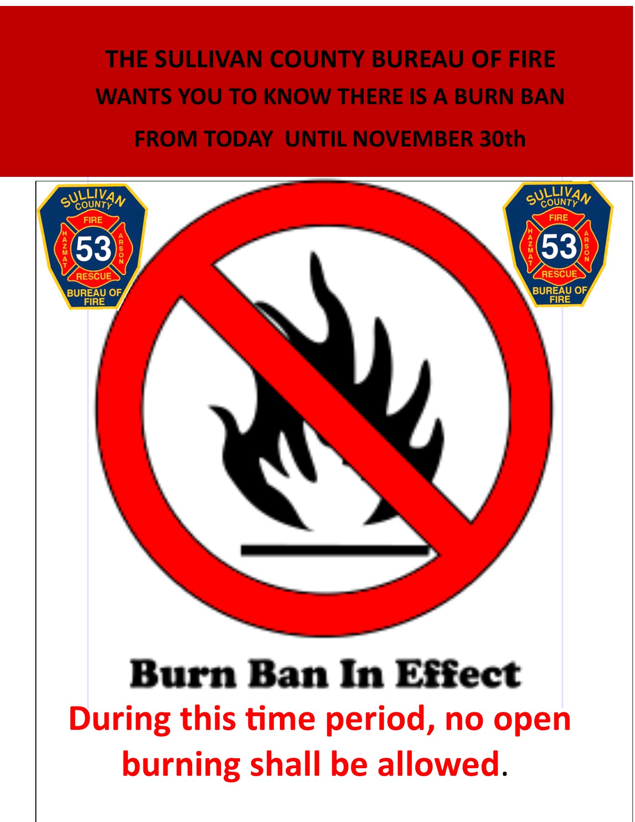 Burn Ban in Effect until 11/30/2024