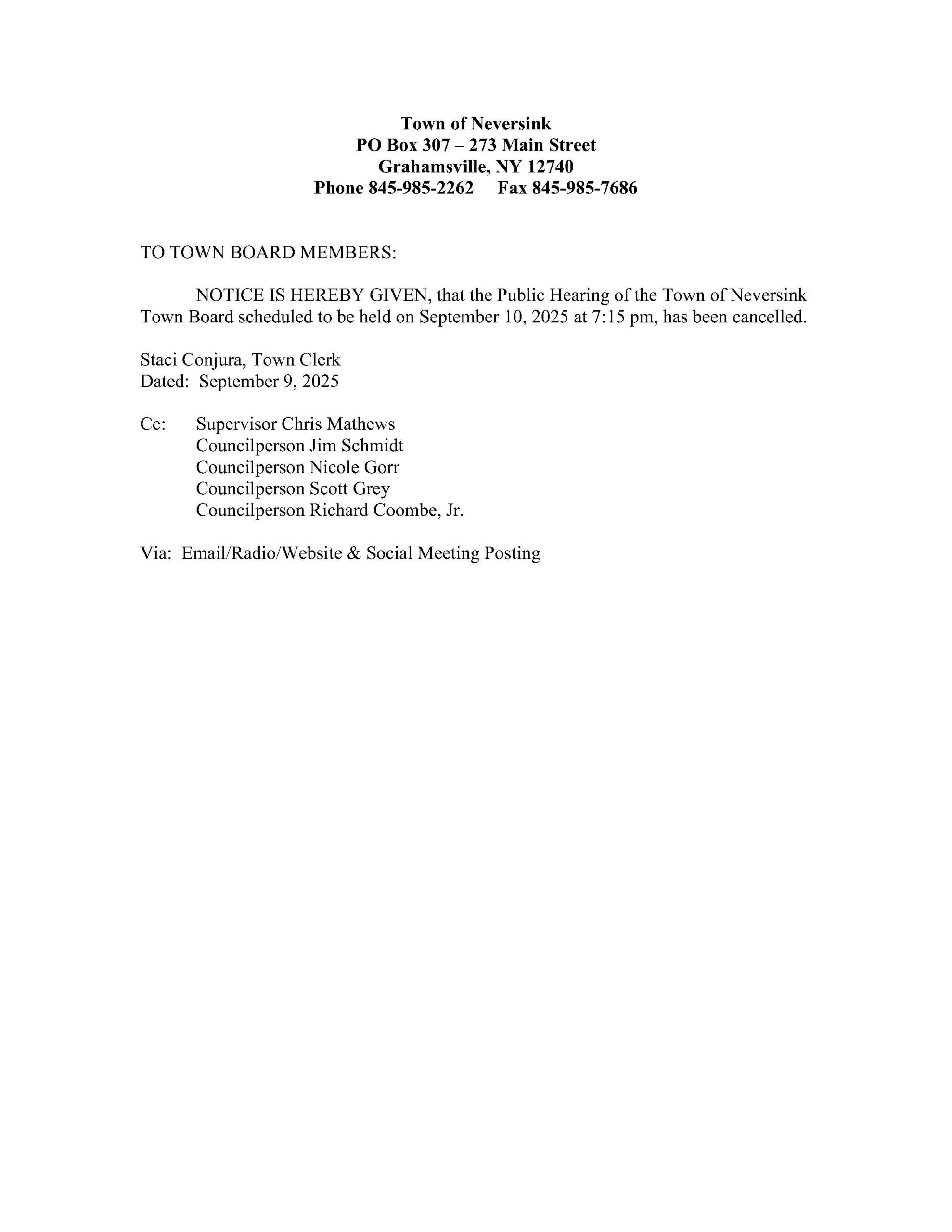 Public Hearing Cancelled 9/10/2025
