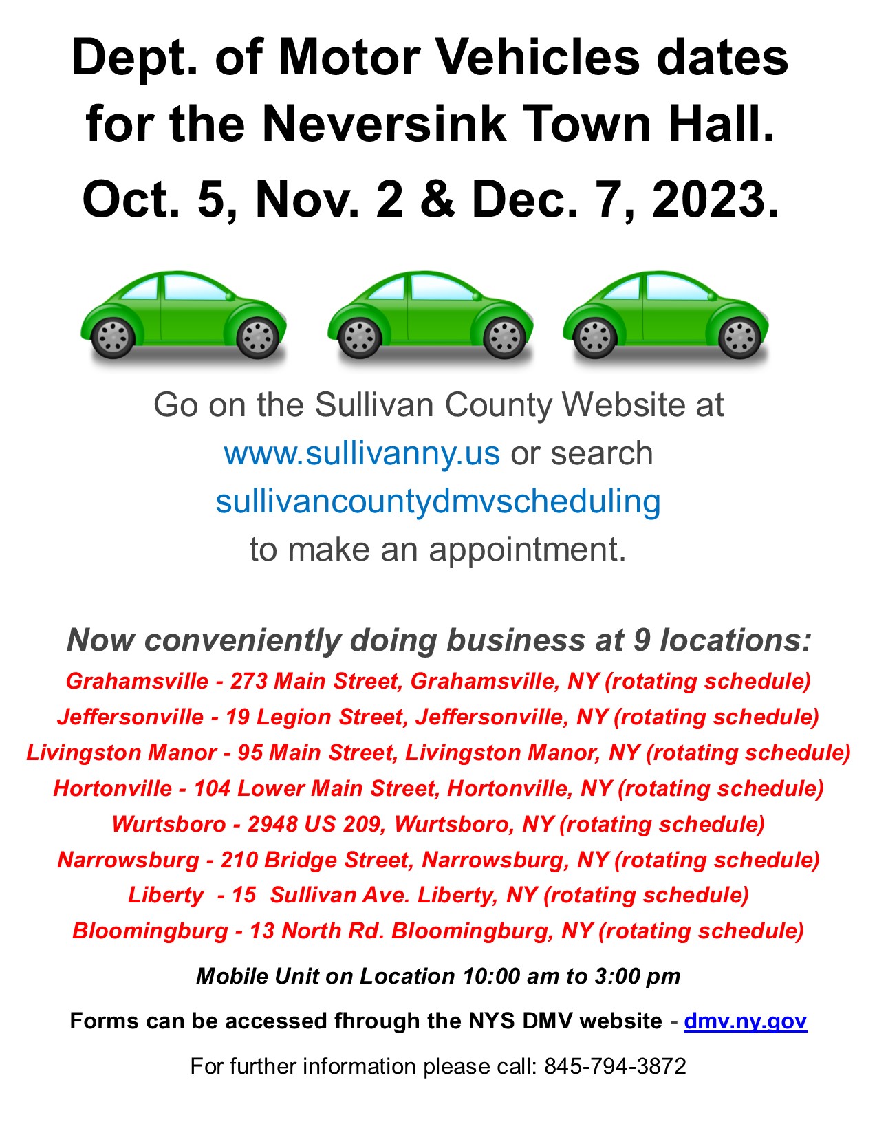 2023 Fall DMV Schedule