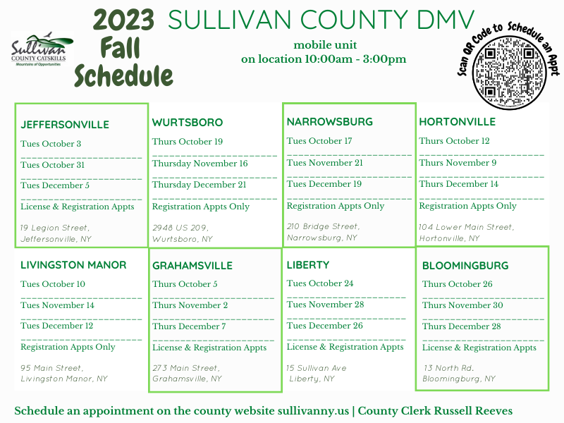 2023 Fall DMV County Schedule