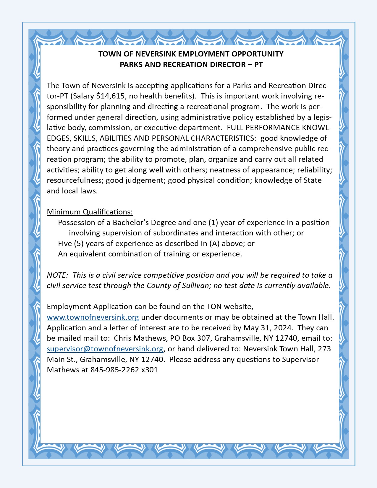 Parks & Recreation Director Job Opening 2024