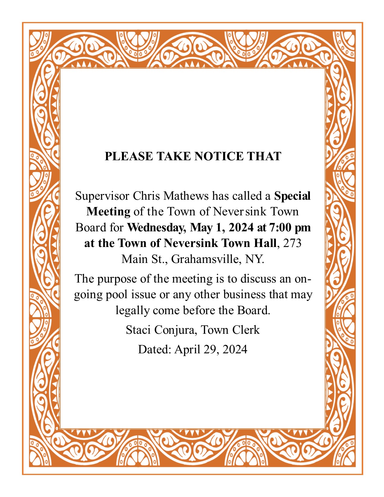 Special Meeting 05-01-2024