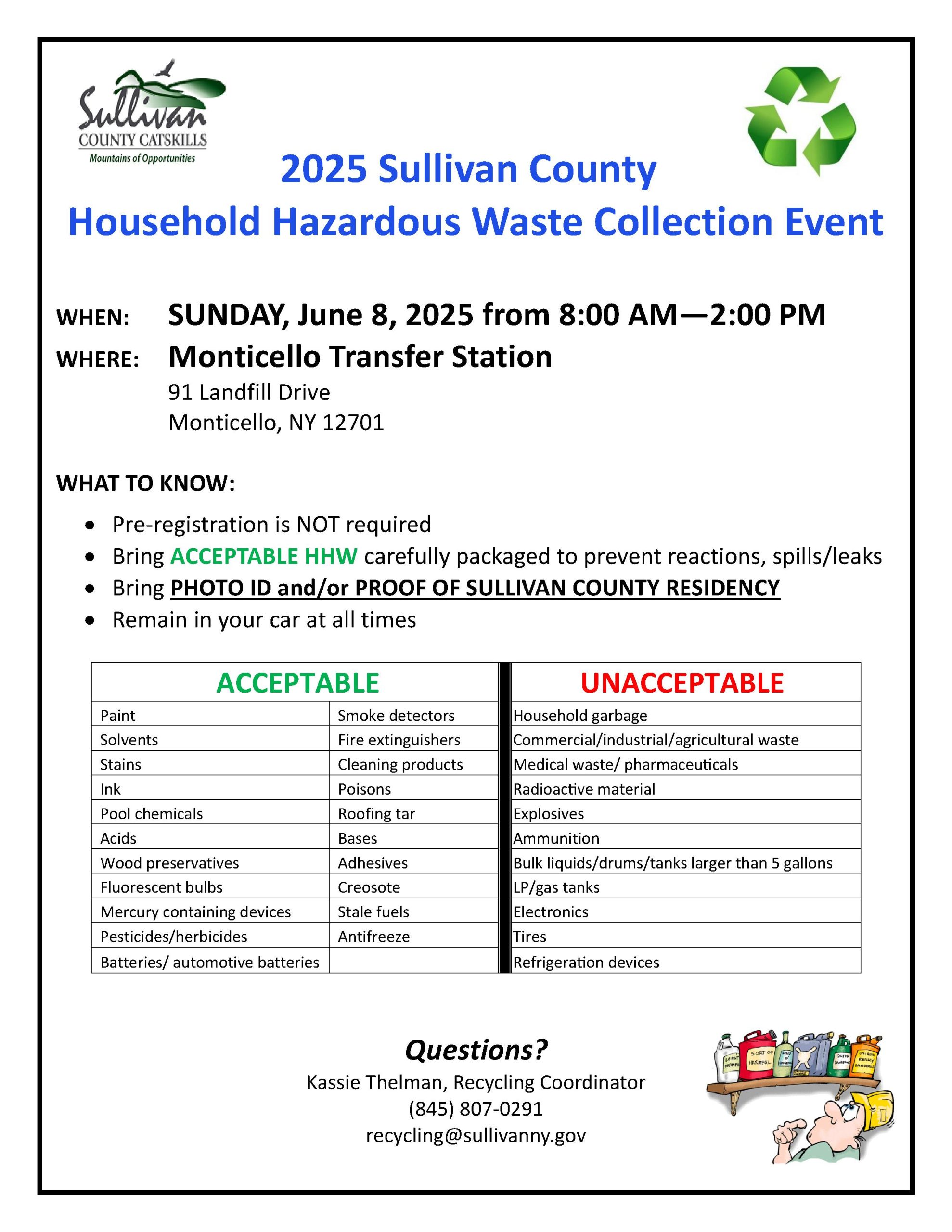 Sullivan County Hazardous Waste Collection Event June 8, 2025