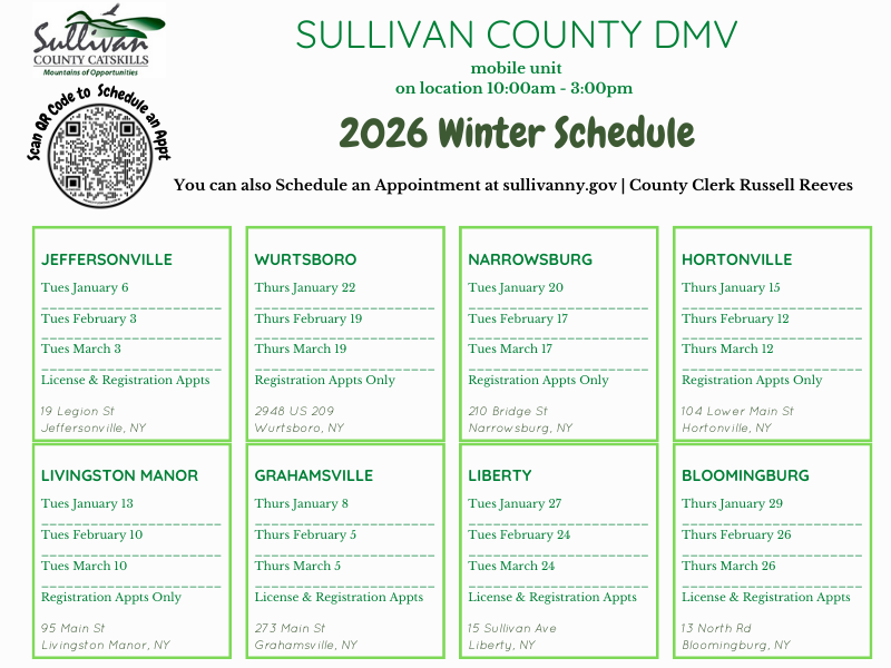 Winter DMV Schedule