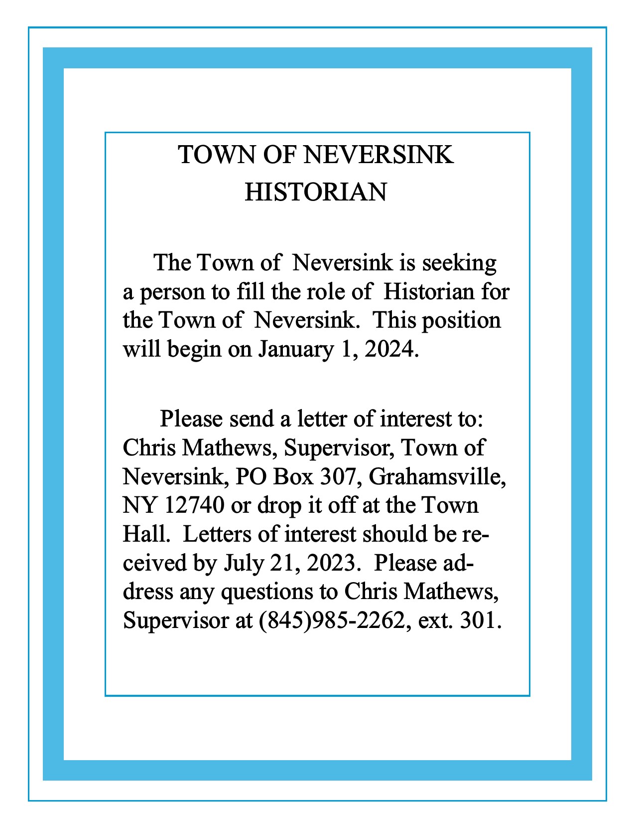 HELP WANTED: Town of Neversink Historian